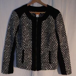 Ruby Road Size 10 Blazer Zip Front Black White Black Trim